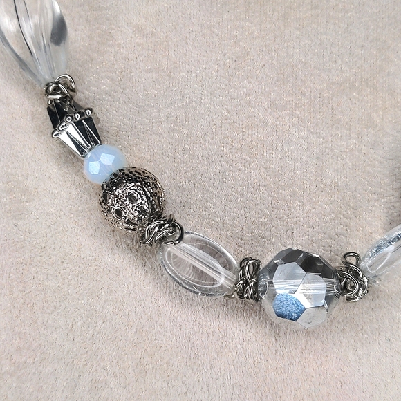 Y2K Cookie Lee Crystal Beaded Necklace Silver Faceted Glass Deadstock NWT - Picture 4 of 8